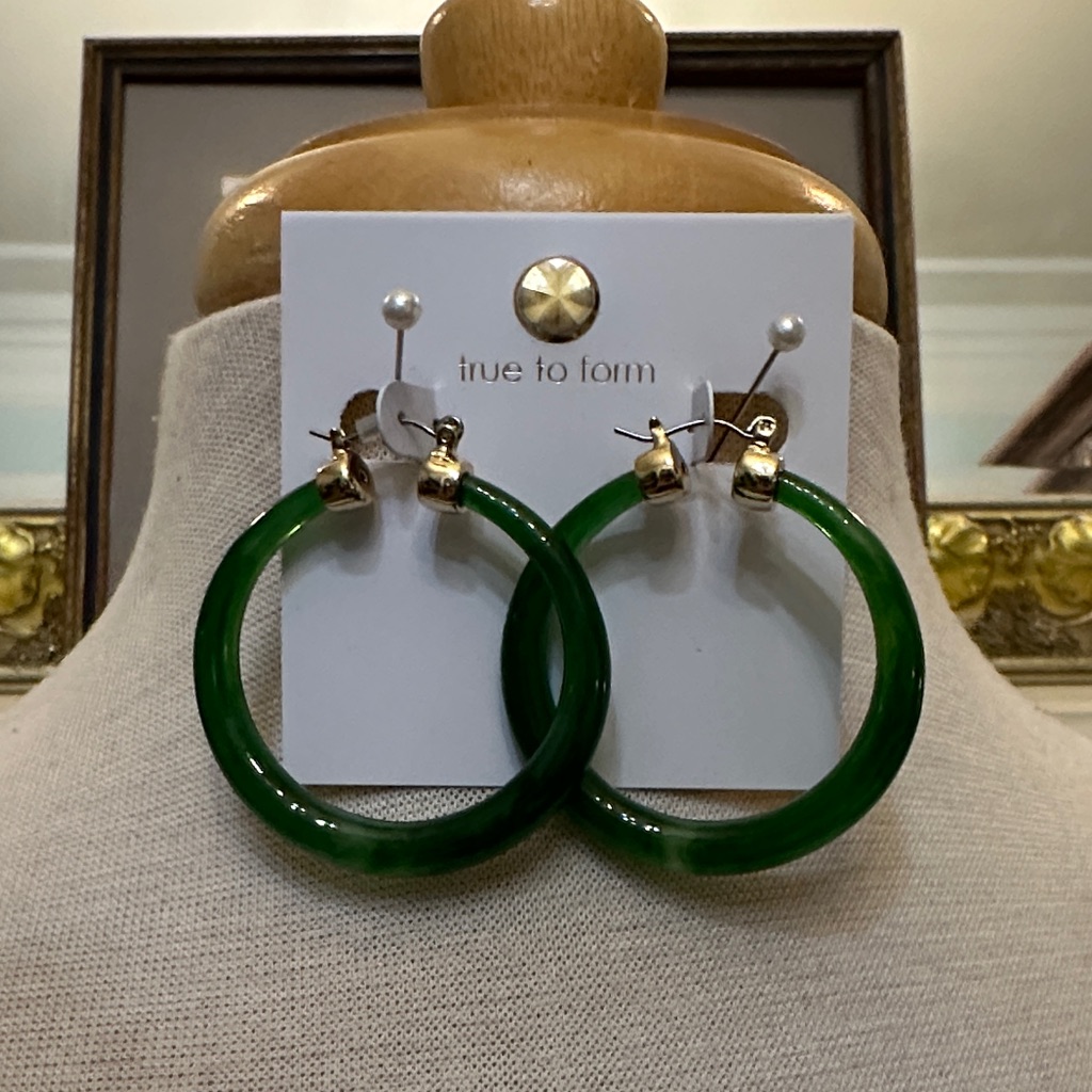 Green Jade And Gold Hoop Earrings